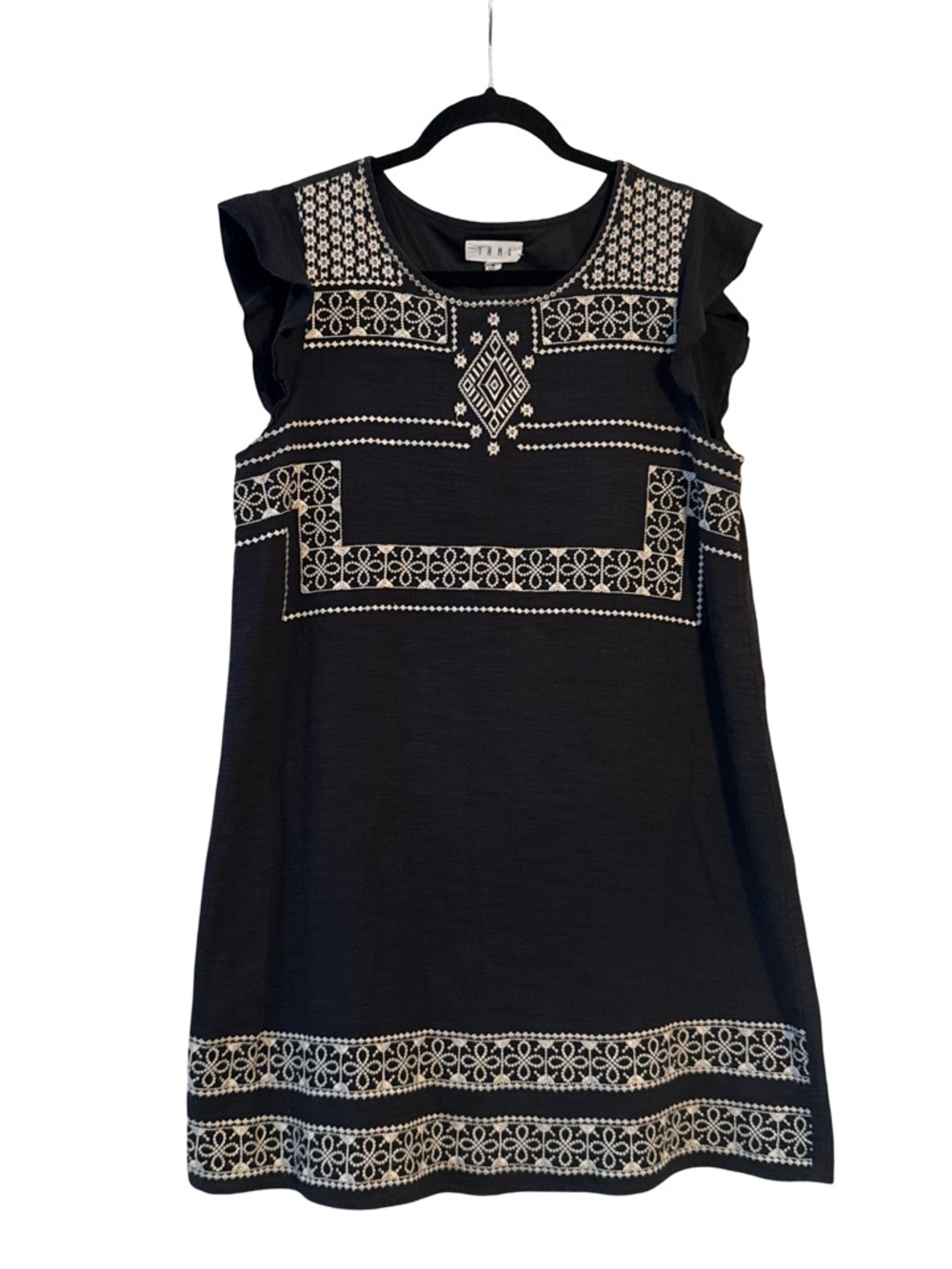 THML Black Dress with White Embroidered Trim